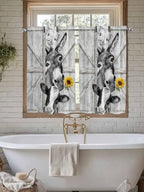 Grey Farmhouse Kitchen Curtains 45 Inches Length, Vintage Sunflowers Animals Printed Window Treatment Curtain Drapes, Lightweight Window Panels for Living Room Bedroom, 52"x45", 2 Panels