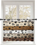 Sheer Curtains 45 Inch Length, Brown Beige Farmhouse Semi Sheer Curtains Light Filtering Window Treatment, Black Dog Paw Vintage Wooden Privacy Voile Drapes for Living Room Bedroom 52x45 Inch