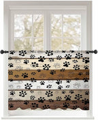 Sheer Curtains 45 Inch Length, Brown Beige Farmhouse Semi Sheer Curtains Light Filtering Window Treatment, Black Dog Paw Vintage Wooden Privacy Voile Drapes for Living Room Bedroom 52x45 Inch