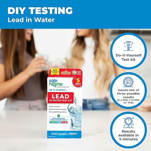 Safe Home® DIY Lead in Drinking Water Test Kit – Advanced Detection to 4 PPB – 5-Minute Test – 3 Levels of Test Results – EPA Lab Certified – Made in The USA – (1 Pack)