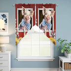 Pig Sunflowers Swag Valances for Windows, Eucalyptus Leaves Floral Bees Red Barn Rod Pocket Kitchen Curtains Valance, Small Window Curtains Swag for Cafe Bathroom Living Room, 2 Panels, 28x36 inch