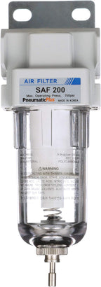 PneumaticPlus SAF200-N02B Miniature Compressed Air Particulate Filter 1/4" NPT - Poly Bowl, Manual Drain, Bracket (Pack of 2)