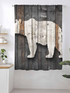 Sheer Curtains 63 Inch Length, Vintage White Brown Bear Semi Sheer Curtains Light Filtering Window Treatment, Retro Country Rustic Wood Grain Privacy Voile Drapes for Living Room Bedroom 52x63 Inch