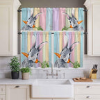 Easter Kitchen Curtain Set, Spring Grey Rabbit Carrots Colorful Wooden Plank Window Valance and Tiers 36" Length, Light Filtering Short Curtains Valance for Cafe Bathroom Bedroom 54"x18"