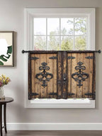 Sheer Curtains 54 Inch Length, Barn Door Semi Sheer Curtains Light Filtering Window Treatment, Farmhouse Wooden Grain Rustic Tribal Pattern Privacy Voile Drapes for Living Room Bedroom 52x54 Inch