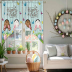 Swag Curtain Valances for Kitchen Windows,Happy Easter Bunny Butt Egg Floral Short Rod Pocket Window Valance,Spring Plant on Aqua Wood Swag Topper for Bedroom Living Room,2 Panels 36x36in