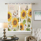 Yellow Sunflowers Bedroom Curtains 72 Inch Length, Window Curtains Tab Top, Country Farm Butterfly Flower Light Beige Light Filtering Window Treatments Drapes 52"x72" 2 Panel