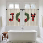 Red Green Christmas Kitchen Tier Curtains 45 Inch Long 2 Panel Set,Rod Pocket Short Window Treatment,Farmhouse Xmas Botanical Winter Curtains & Drapes for Bathroom Basement 27.5"W x 45"L