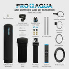 PRO+AQUA PRO-SCI-S65E Whole House Water Filter & Softener Bundle | 65,000 Grain Capacity | Removes Chlorine, Sediment, VOCs, Calcium & Magnesium | Ideal for 4–6 Bathrooms | Extra High-Flow Design