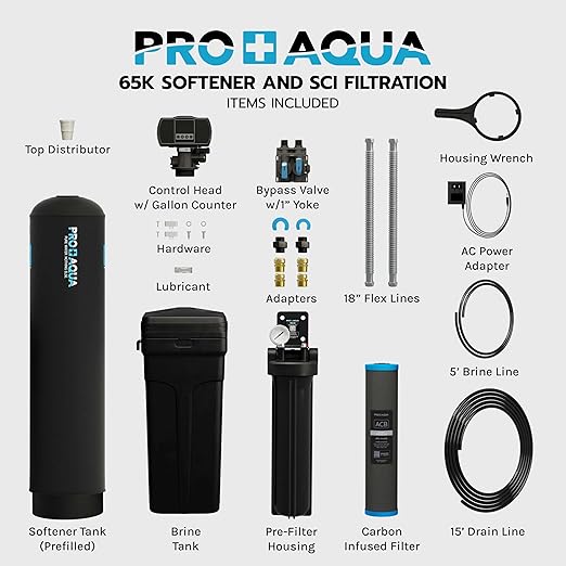 PRO+AQUA PRO-SCI-S80E Whole House Water Filter & Softener Bundle | 80,000 Grain Capacity | Removes Chlorine, Sediment, VOCs, Calcium & Magnesium | Ideal for 4–6 Bathrooms | High-Capacity, High-Flow