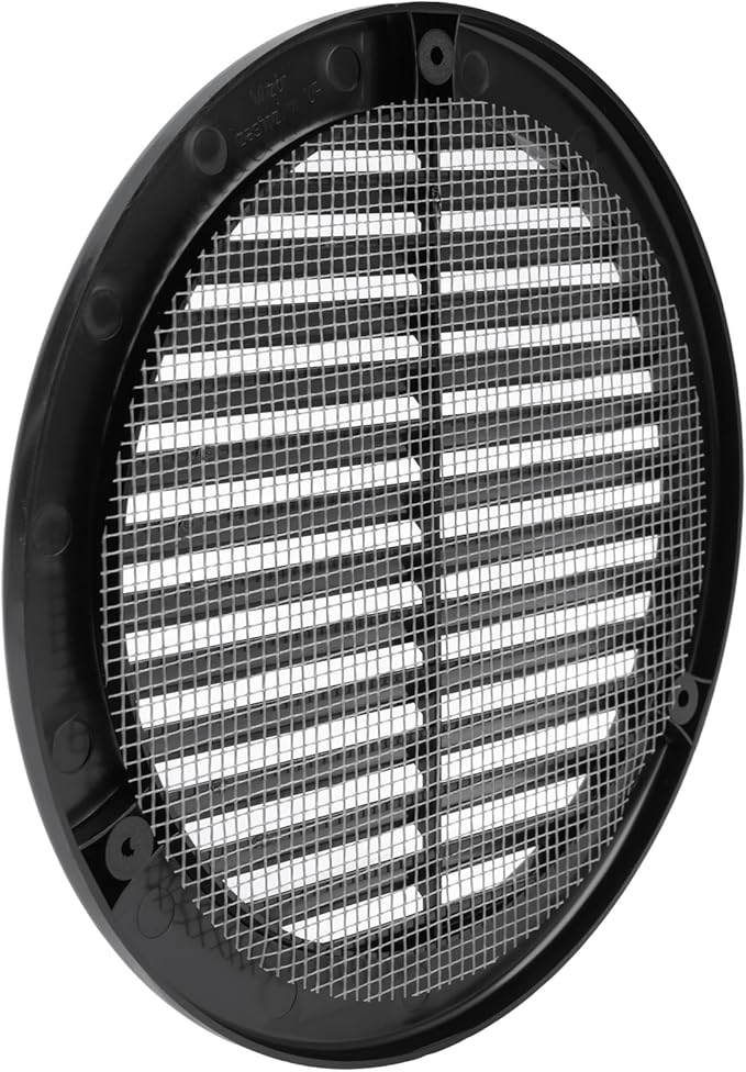Vent Systems 6" Inch (Opening Dimensions) Black Soffit Vent Cover - Plastic Round Air Vent Grille - Built-in Mesh Screen - HVAC Register Louver for Bathroom, Home, Kitchen
