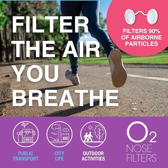 O2 Nose Filters with 3M Filtration - Nasal Screens for Allergies, Dust & Smoke - Drug-Free & Latex-Free Nose Filters - Invisible Allergy Protection (X-Small x 10)