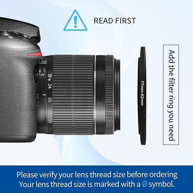 77-82mm Step-Up Ring Adapter, 77mm to 82mm Step Up Filter Ring for 77mm Lens Mount 82mm for DSLR Lenses and ND UV CPL IR Filters （77-82mm）