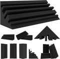 TroyStudio Bass Traps - 12 Pcs 4 X 4 X 12 Inches Dense Thick Studio Bass Foam Corner, Acoustic Treatment Panel Absorbing Echo Reverb, Low Frequency Sound Absorber for Music Room Home Recording Studio