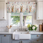 Easter Curtain Valances for Windows, Kitchen Valance Window Treatment, Spring Bunny Butterfly Botanical Wooden Grain Light Filtering Block Curtains for Bathroom/Bedroom/Living Room 60'' x 18''