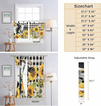 Retro Sunflowers Kitchen Curtains 36 Inch Length, Small Window Curtains Tab Top, Farmhouse Floral Cow Butterfly Black Plaid Light Filtering Short Window Treatments Tier Drapes 27.5"x36" 2 Panel
