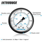 MEANLIN MEASURE 1/4" NPT 0-60Psi Swimming Pool Water Pressure Gauge 2" FACE DIAL, Center Back Mount, with 1/2" NPT and 3/8" NPT Hex Bushing