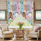 Swag Curtain Valances for Kitchen Windows,Happy Easter Rabbit Butt Egg on Daisy Leaf Short Rod Pocket Window Valance,Bufferfly on Wood Barn Swag Topper for Bedroom Living Room,2 Panels 36x36in