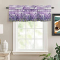 Kitchen Valances for Window, Retro Lavender on Farm Wood Grain Light Filtering Rod Pocket Valance Curtain, Watercolor Purple Flowers Short Curtains Window Topper for Bedroom Living Room 54x18in