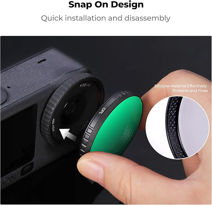 K&F CONCEPT Snap On ND Filter Kit Compatible with DJI Osmo Action 6, 4 Pack ND8 ND16 ND32 ND64 Light Reduction Neutral Density Filters HD Optical Glass/Multi-Coated Action Camera Accessories