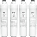 4-Pack Replacement Filter Set Compatible with Bluevua RO100ROPOT RO100ROPOT-UV RO System (1 PP, 1 CTO, 1 RO, 1 PCF)