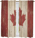 Canada Kitchen Curtains, Red Maple Leaf Flag Vintage Farmhouse Wooden Grain Light Filtering Window Curtain Panels, 2Pcs Rod Pocket Window Treatments Set for Living Room Bathroom Bedroom 42x63 Inches
