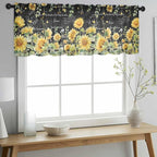 Summer Floral Sheer Valance Curtains, Watercolor Sunflower Eucalyptus Leaves Letter Print Light Filtering Kitchen Valances Rod Pocket Voile Curtain Treatment for Bedroom/Living Room/Basement 42Wx12L
