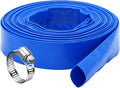 DAVCO 1.25" x 100 ft Pool Backwash Hose, Heavy Duty Reinforced Blue PVC Lay Flat Water Discharge Pump Hoses For Swimming Drain Pools and Clean Filters,with 1 Clamp