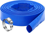 DAVCO 1.25" x 50 ft Pool Backwash Hose, Heavy Duty Reinforced Blue PVC Lay Flat Water Discharge Pump Hoses For Swimming Drain Pools and Clean Filters,with 1 Clamp