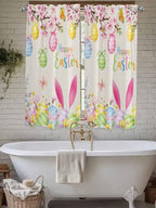Happy Easter Living Room Curtains 72 Inches length, Spring Farmhouse Bunny Eggs Flower Beige Window Treatment Curtain Drapes, Light Filtering Drapes for Bedroom Laundry Room, 52"x72", 2 Panels