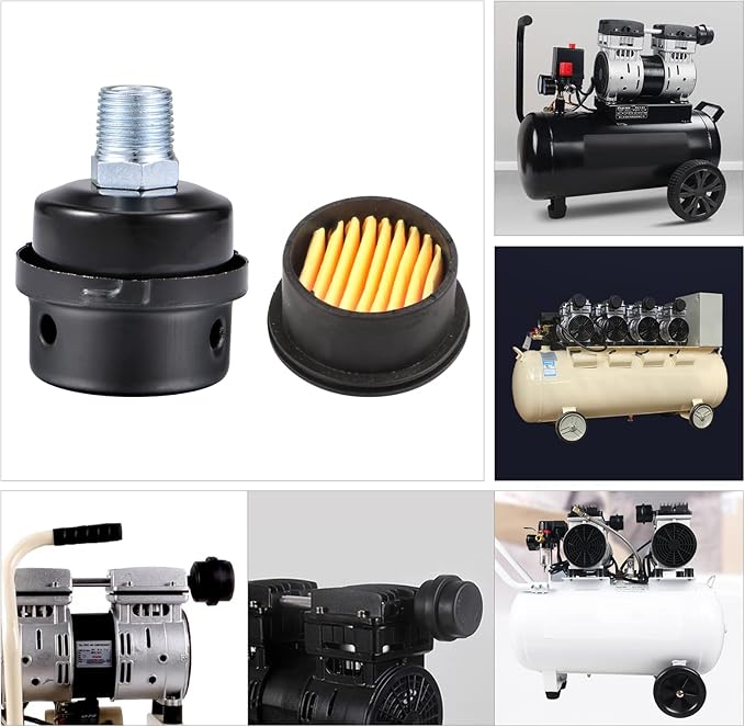 Pack of 2 1/2" Thread Male Thread Diameter 20mm Air Compressor Silencer Filter, Thread Metal Air Compressor Intake Filter Sound Muffler Silencer, Air Compressor Replacement Parts