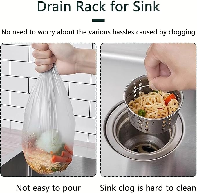 Kitchen Food Waste Filter Basket with 50Pcs Mesh Bag Collapsible Residue Filter Screen Holder Square Bracket Corner Hanging Drain Rack Sink Strainer White 2pcs