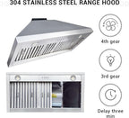 CHETTO C Stainless Steel Range Hood Cover with 4-Speed Vent Hood Insert Custom Handmade Metal Kitchen Fan with Towel Rack LED Light 36"W x27"D x42"H Black Island Mount
