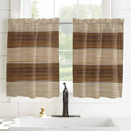 Retro Country Brown Wooden Board Window Valance Curtains, Farmhouse Gradient Plank Light Filtering Kitchen Valance with 3-inch Rod Pocket for Living Room Bathroom Bedroom,2 Panel,42x54In