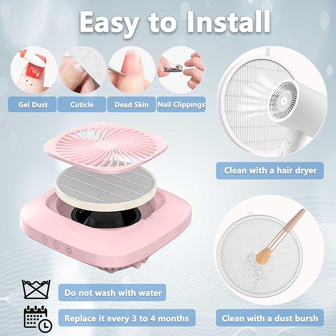 Nail Dust Collector Filter, Replacement Filters Compatible with MelodySusie Nail Dust Collectors Models SPro/XC320J Reusable Dust Filter for Nail Dust Vacuum Machine, Nail Salon, Home Use - 2 pack