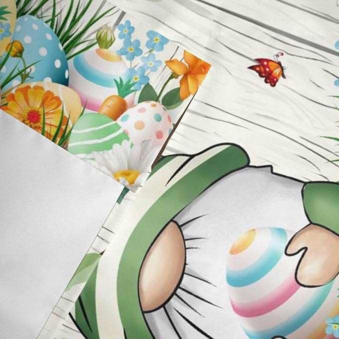 Easter Gnomes Curtain Valances for Windows, Kitchen Valance Window Treatment, Spring Watercolor Eggs Flower Wood Grain Light Filtering Block Curtains for Bathroom/Bedroom/Living Room 60'' x 18''