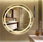 Round Bathroom Mirror with LED Lights and Demister，Round LED Bathroom Mirror with Light,Large Circle Mirror Backlit + Front Light，3 Colors Dimmable/Demister Pad(B,H60*W60cm/H23.6*W23.6IN)