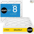Simply 24x25x1 Air Filter, Merv 8, 6 Pack, For Home AC Furnace & HVAC (Actual Size: 23.75"x24.75"x0.75") DUST, Pet, & Allergy Control
