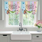 Tie Up Curtains,Happy Easter Rabbit Butt Egg on Daisy Leaf Adjustable Rod Pocket Window Shade Curtain Drape Bufferfly on Wood Barn Tie-Up Valance for Kitchen Bedroom Living Room Windows,42"x45"