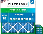 Filterbuy 30x30x1 Air Filter MERV 13 Optimal Smoke & Allergy Defense (4-Pack), Electrostatic Pleated HVAC AC Furnace Filters Replacement, Made in USA (Actual Size: 29.50 x 29.50 x 0.75)