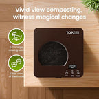TOPZEE Electric Composter:3L Kitchen Compost Bin Countertop Indoor Odorless, Kitchen Composter Auto-Cleaning, Turns Waste into Natural Fertilizer with a Single Button, Dark Brown