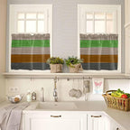 Farm Gray Green Brown Wood Grain Window Valance Curtains, Rustic Wooden Plank Light Filtering Kitchen Valance with 3-inch Rod Pocket for Living Room Bathroom Bedroom,2 Panel,27.5x24In