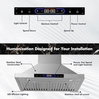 30 inch Wall Mount Range Hood Convertible Vent with Permanent Baffle Filters 800CFM Stainless Steel for Kitchen Gesture Sensing & Touch Control, 4 Speed Exhaust Fan, ETL listed (30 inch)