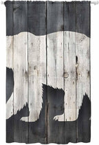 Sheer Curtains 108 Inches Long, White Brown Bear Semi Sheer Curtains Light Filtering Window Treatment, Rustic Counrty Vintage Wood Grain Privacy Voile Drapes for Living Room Bedroom 52x108 Inch