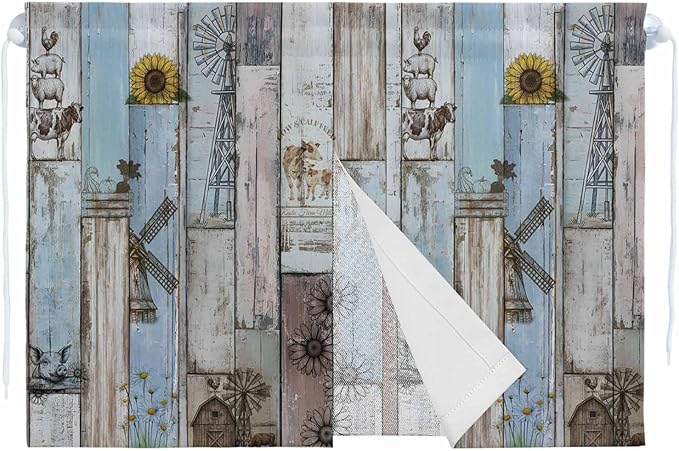 Blue Grey Wooden Magnetic Double Layer Car Window Shades,Side Window Curtains for Blackout/Breathable Mesh View,Farmhouse Barn Sunflowers Retro Privacy Sun Shades for Heat/UV Protection 26x20in 2pcs