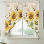Yellow Sunflowers Swag Valances for Windows, Country Farm Butterfly Flower Light Beige Rod Pocket Kitchen Curtains Valance, Kitchen Window Curtains Swag for Cafe Living Room, 2 Panels, 36x63 inch