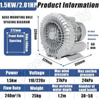 Vortex Ring Regenerative Blower,Single Phase High-Pressure Industrial Vacuum Pump,Electric Air Pump,for Industrial Applications,Construction Sites,Fish Pond Aeration 1500W/2.01HP