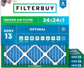Filterbuy 24x24x1 Air Filter MERV 13 Optimal Smoke & Allergy Defense (4-Pack), Electrostatic Pleated HVAC AC Furnace Filters Replacement, Made in USA (Actual Size: 23.38 x 23.38 x 0.75)