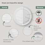 Vent Systems 4" Inch (Opening Dimensions) - Pack of 2 - White Soffit Vent Cover - Plastic Round Air Vent Grille - Built-in Mesh Screen - HVAC Register Louver for Bathroom, Home, Kitchen