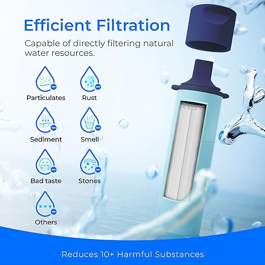 Waterdrop Gravity Water Filter Straw, Camping Water Filtration System, Water Purifier Survival for Travel, Backpacking and Emergency Preparedness, 0.1 Micron, 4 Pack, Light Blue